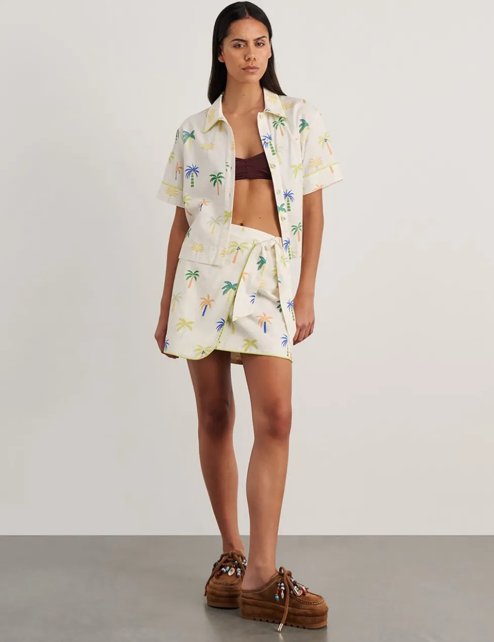 Linen Rich Palm Print Collared Shirt