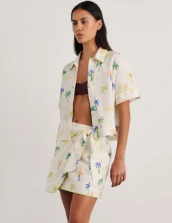 Linen Rich Palm Print Collared Shirt