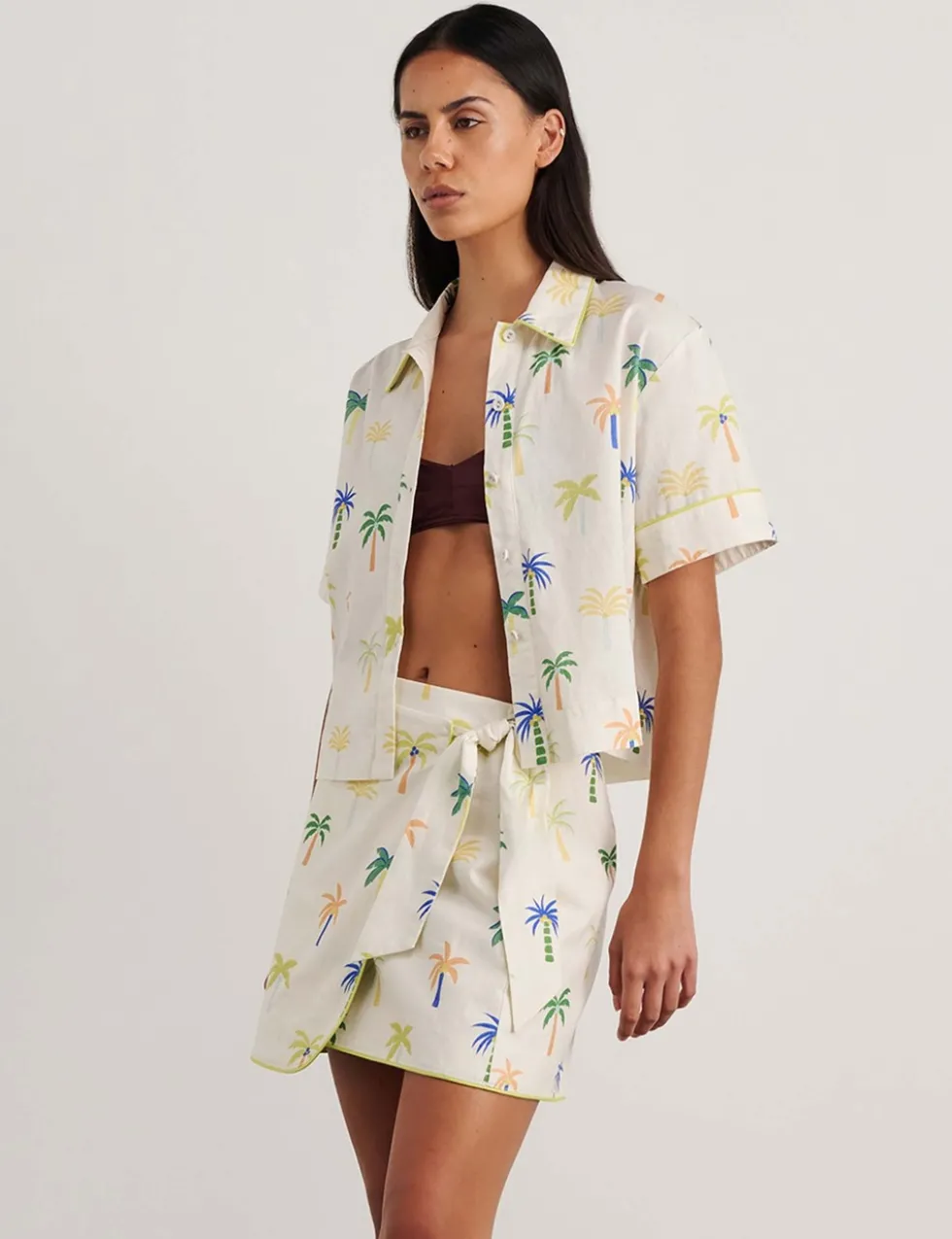 Linen Rich Palm Print Collared Shirt
