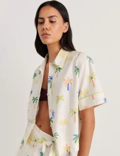 Linen Rich Palm Print Collared Shirt
