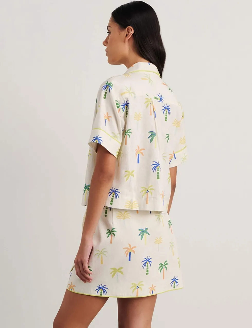 Linen Rich Palm Print Collared Shirt
