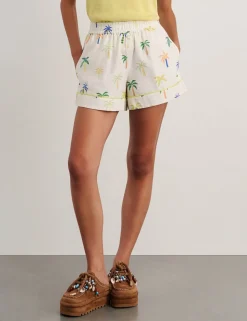 Linen Rich Palm Print Shorts