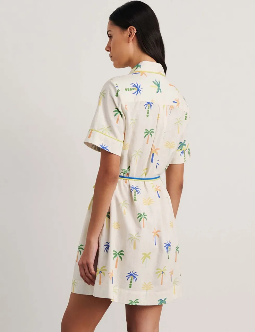Linen Rich Palm Tree Mini Shirt Dress