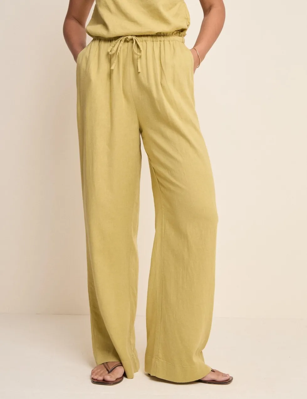 Linen Rich Paperbag Straight Leg Trousers