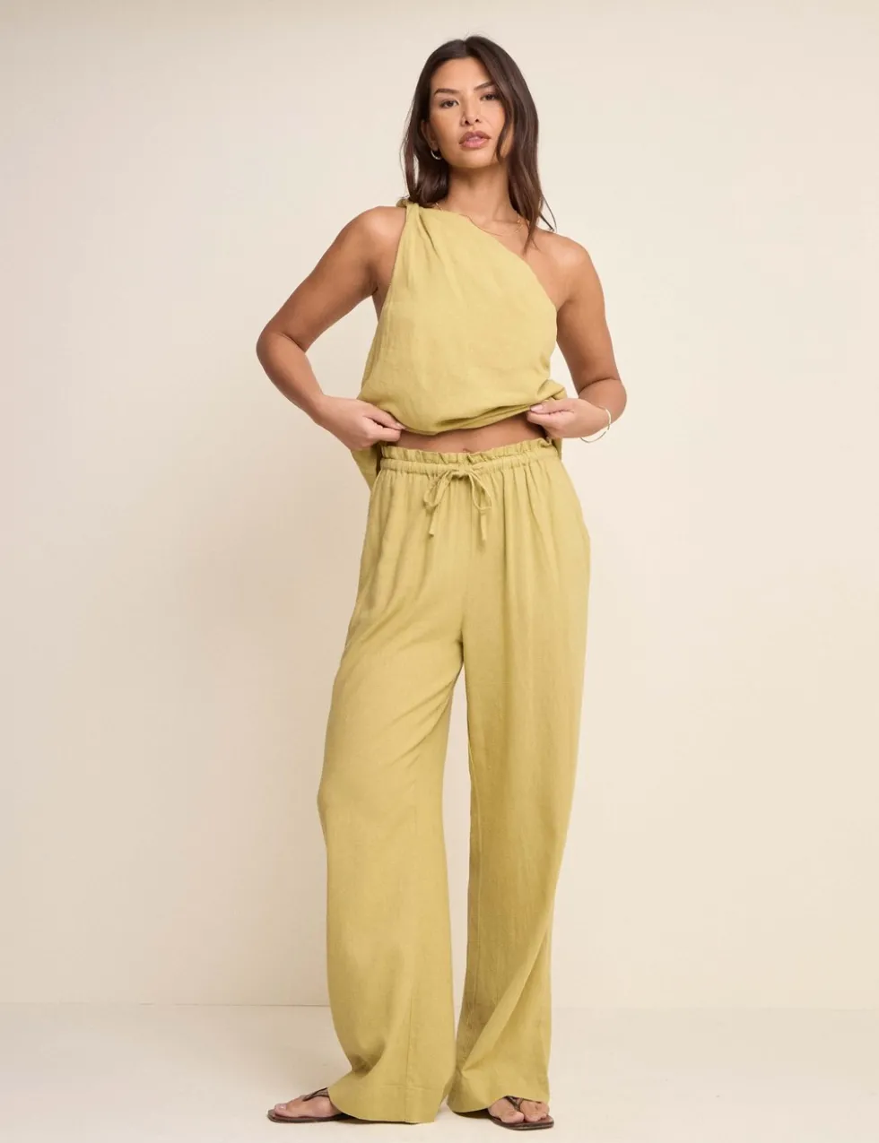 Linen Rich Paperbag Straight Leg Trousers
