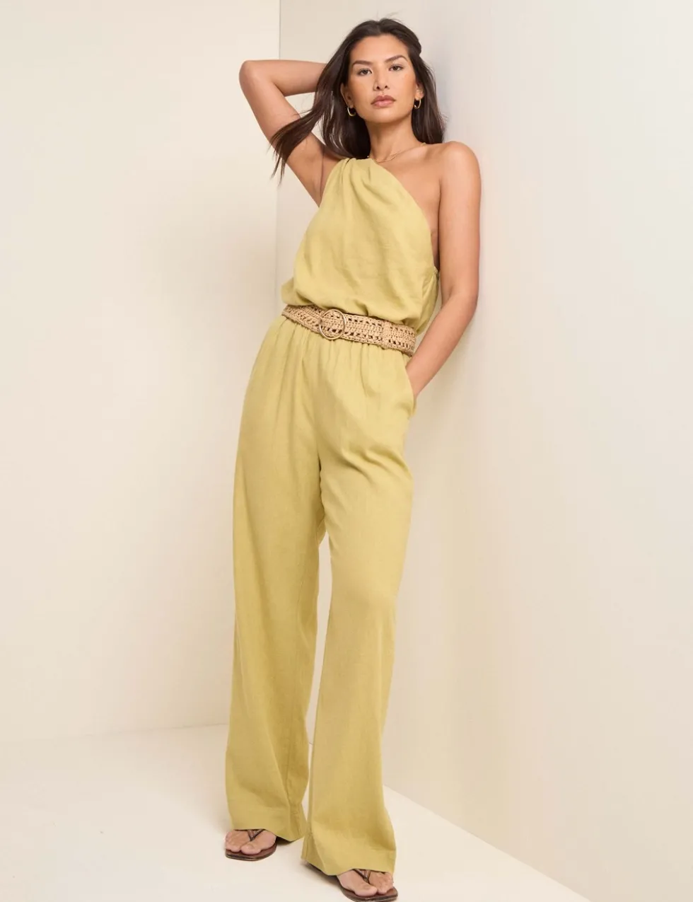 Linen Rich Paperbag Straight Leg Trousers