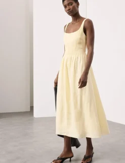Linen Rich Pintuck Midaxi Skater Dress