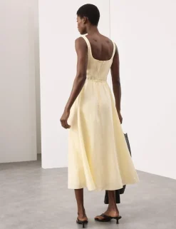 Linen Rich Pintuck Midaxi Skater Dress