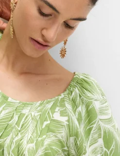 Linen Rich Pleated Puff Sleeve Top