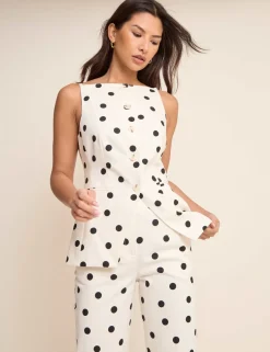 Linen Rich Polka Dot Fitted Waistcoat