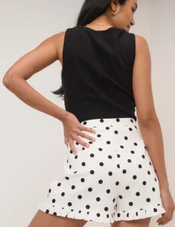 Linen Rich Polka Dot High Waisted Shorts