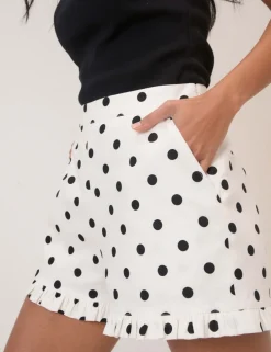 Linen Rich Polka Dot High Waisted Shorts