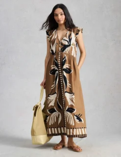 Linen Rich Printed Maxi Waisted Dress