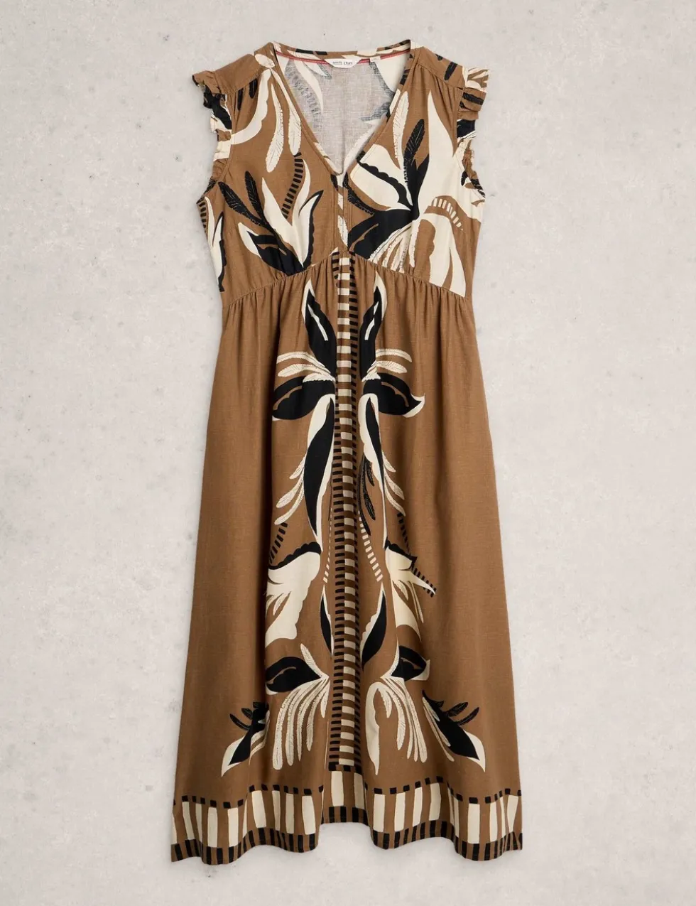 Linen Rich Printed Maxi Waisted Dress