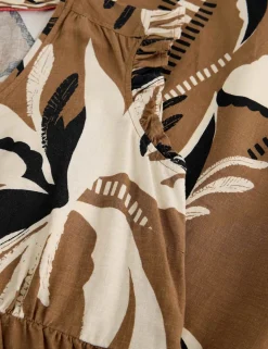 Linen Rich Printed Maxi Waisted Dress