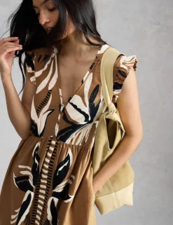 Linen Rich Printed Maxi Waisted Dress