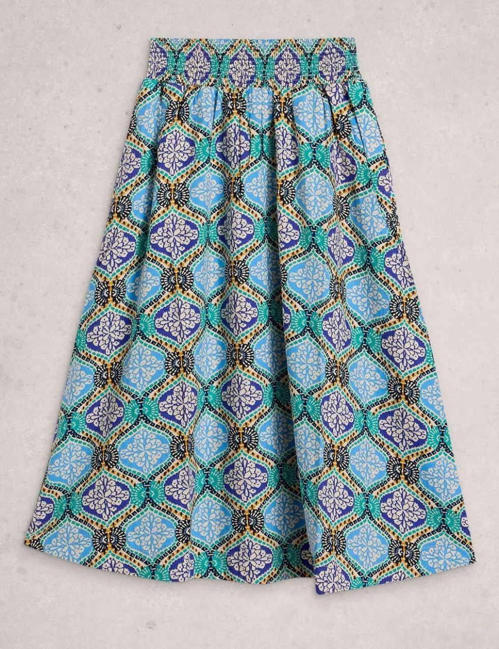 Linen Rich Printed Midi A-Line Skirt