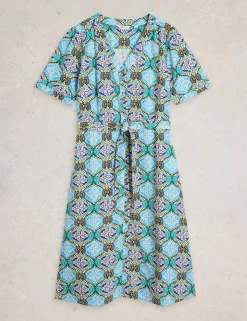 Linen Rich Printed Midi Tea Dress