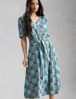 Linen Rich Printed Midi Tea Dress