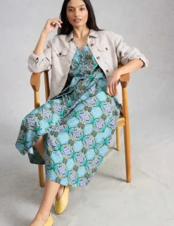 Linen Rich Printed Midi Tea Dress