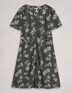 Linen Rich Printed Midi Tea Dress
