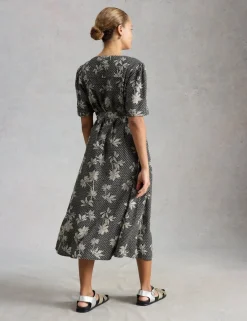Linen Rich Printed Midi Tea Dress