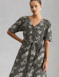Linen Rich Printed Midi Tea Dress