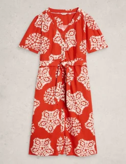 Linen Rich Printed Midi Tea Dress