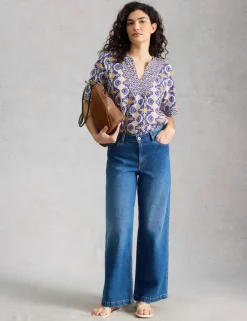 Linen Rich Printed Notch Neck Top