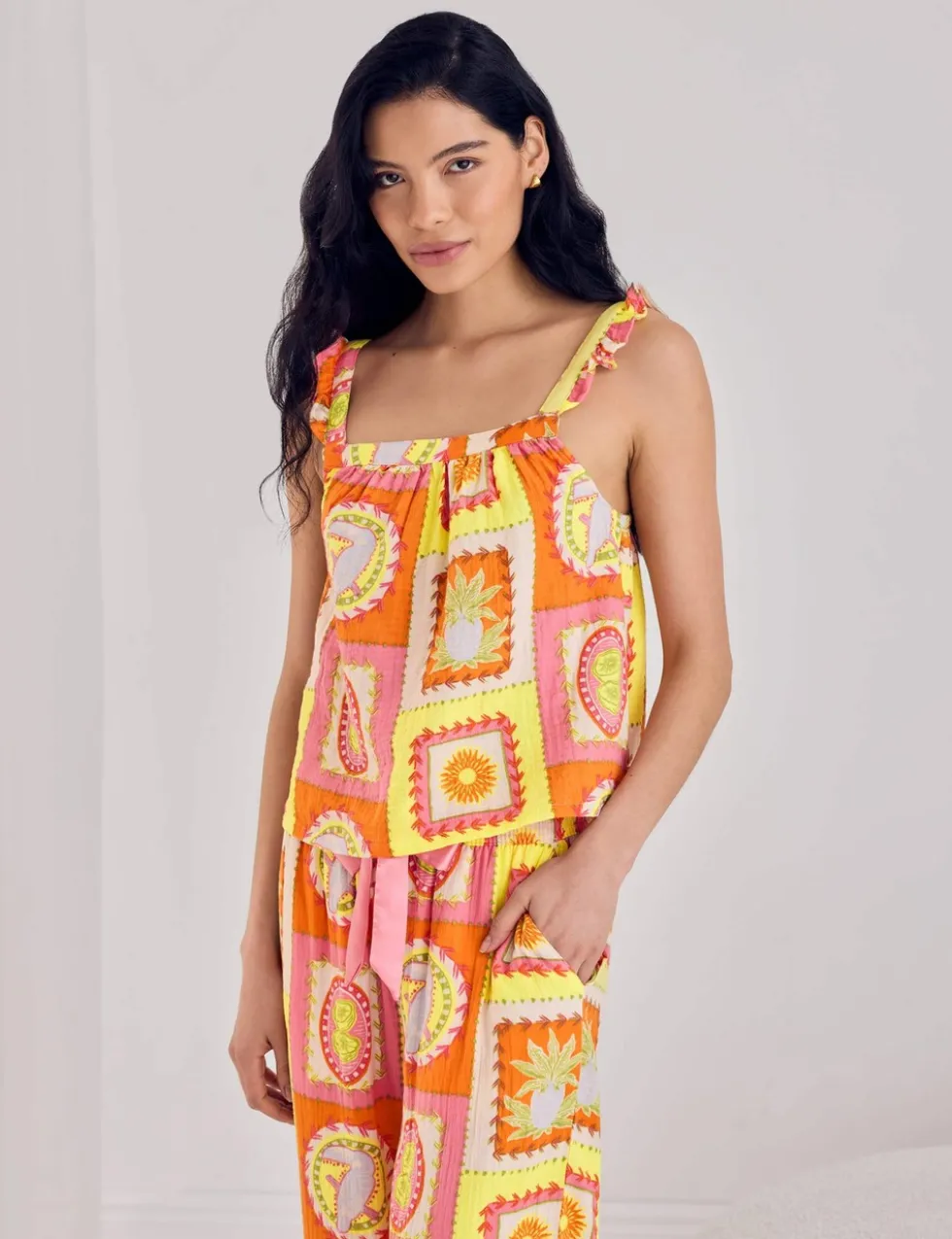 Linen Rich Printed Pyjama Set