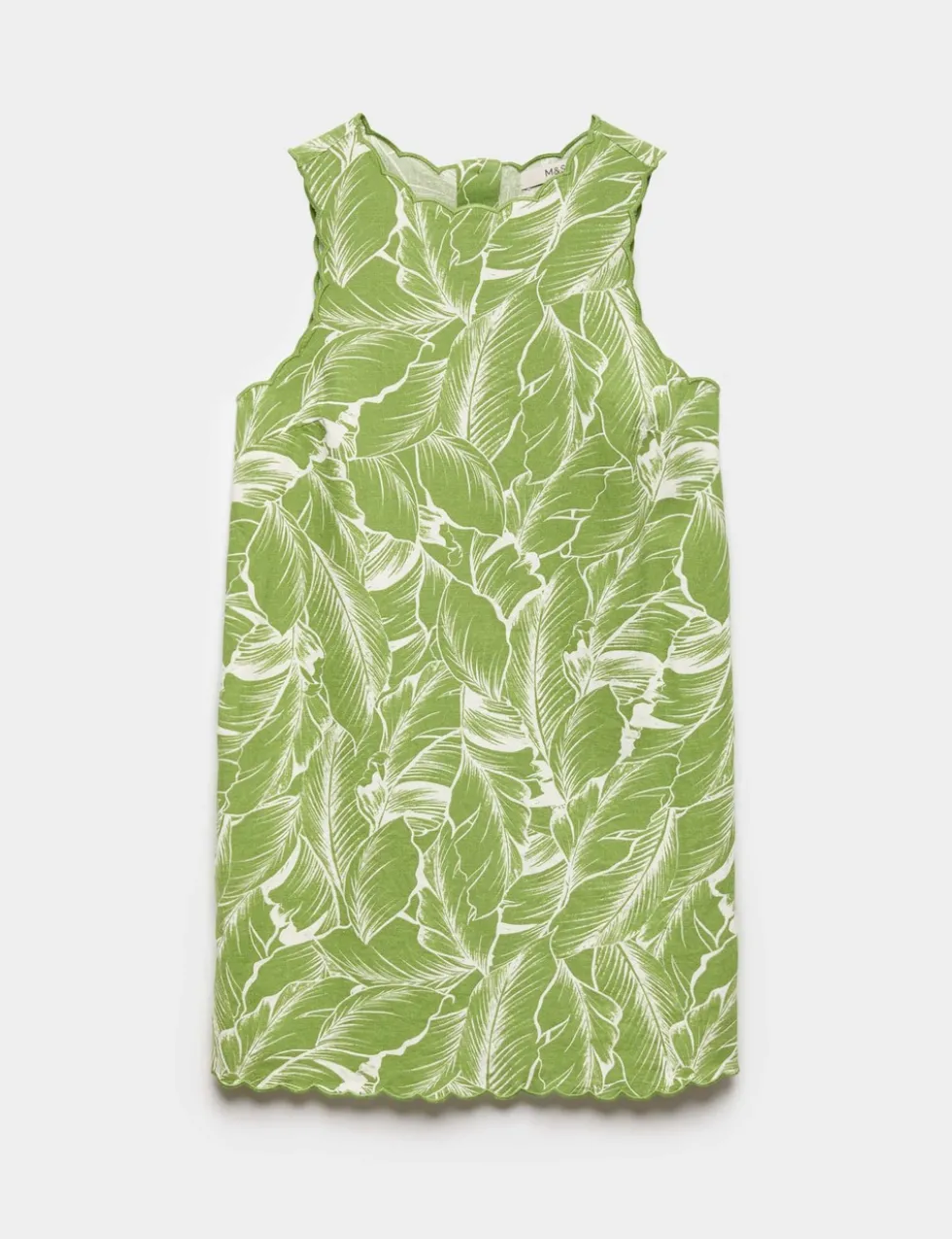 Linen Rich Printed Scallop Mini Shift Dress