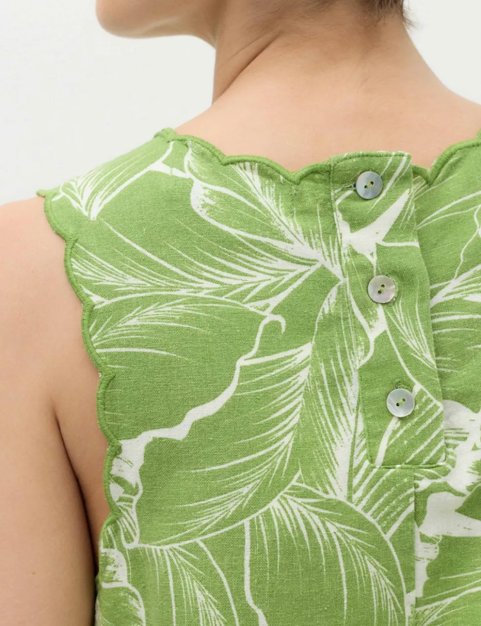 Linen Rich Printed Scallop Mini Shift Dress