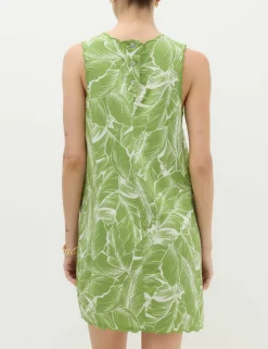 Linen Rich Printed Scallop Mini Shift Dress