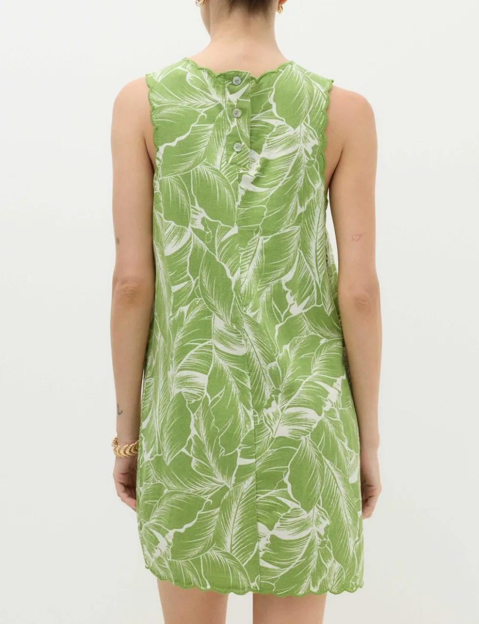 Linen Rich Printed Scallop Mini Shift Dress