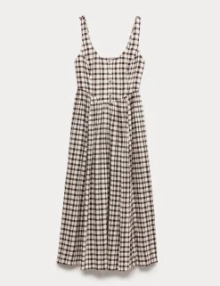Linen Rich Printed Scoop Neck Corset Dress