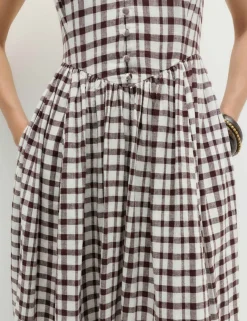 Linen Rich Printed Scoop Neck Corset Dress