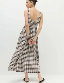 Linen Rich Printed Scoop Neck Corset Dress