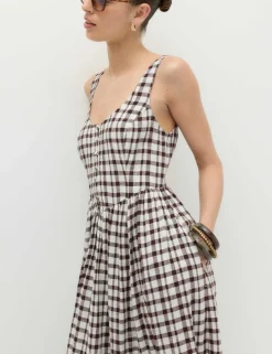 Linen Rich Printed Scoop Neck Corset Dress