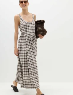 Linen Rich Printed Scoop Neck Corset Dress