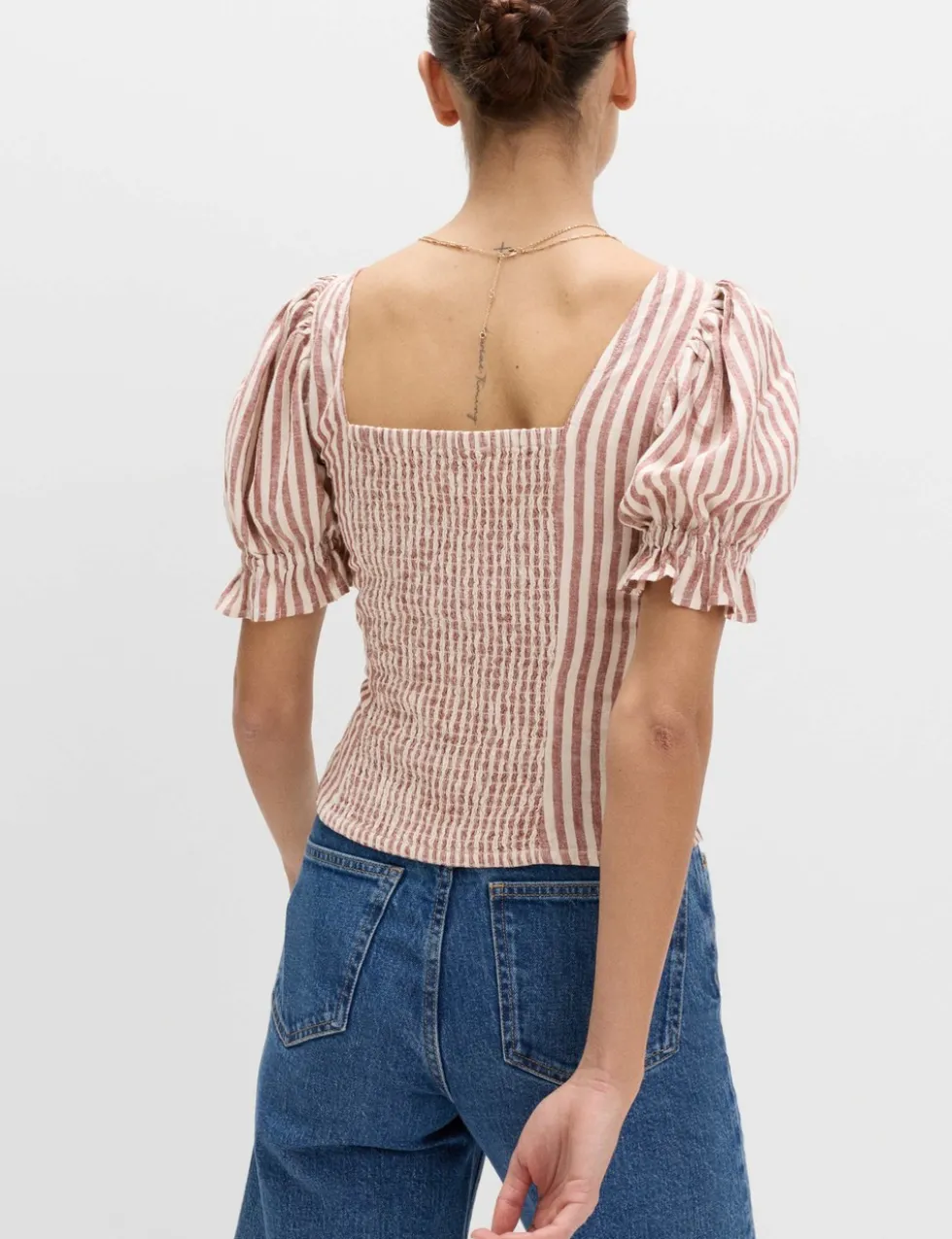 Linen Rich Printed Sweetheart Neck Top