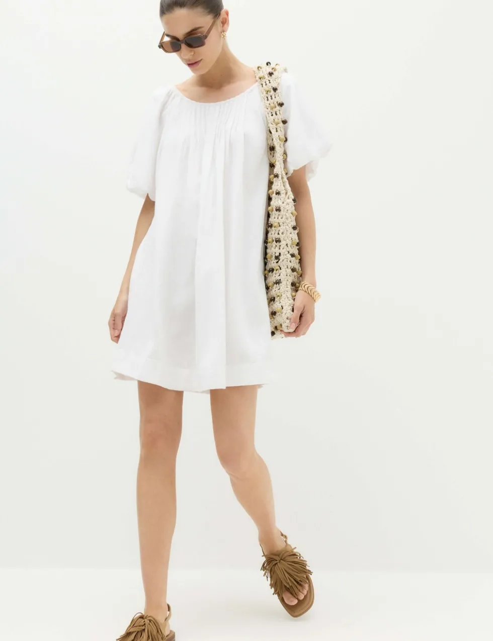 Linen Rich Puff Sleeve Mini Smock Dress