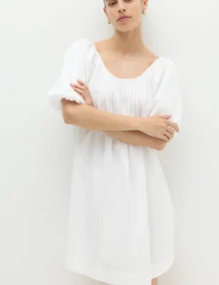 Linen Rich Puff Sleeve Mini Smock Dress