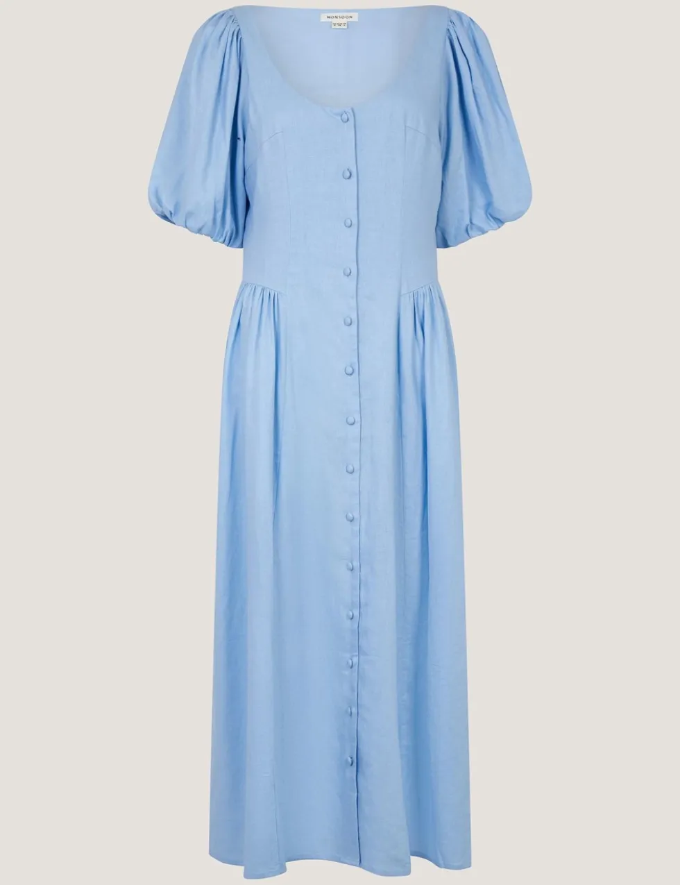 Linen Rich Round Neck Midi Tea Dress