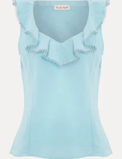 Linen Rich Ruffle Trim Top