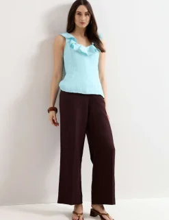 Linen Rich Ruffle Trim Top