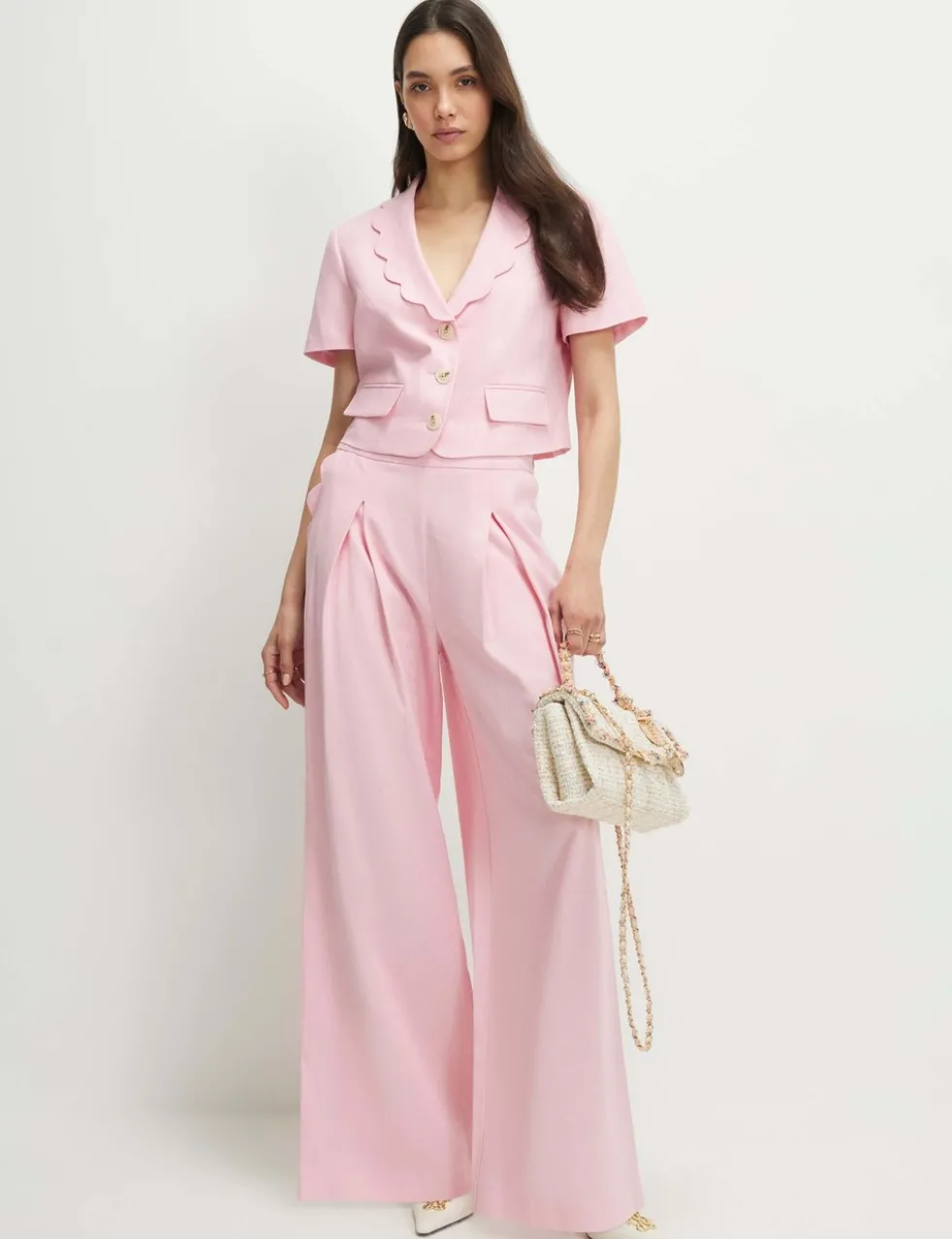 Linen Rich Scallop Collar Short Jacket