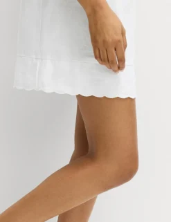 Linen Rich Scallop Mini Shift Dress