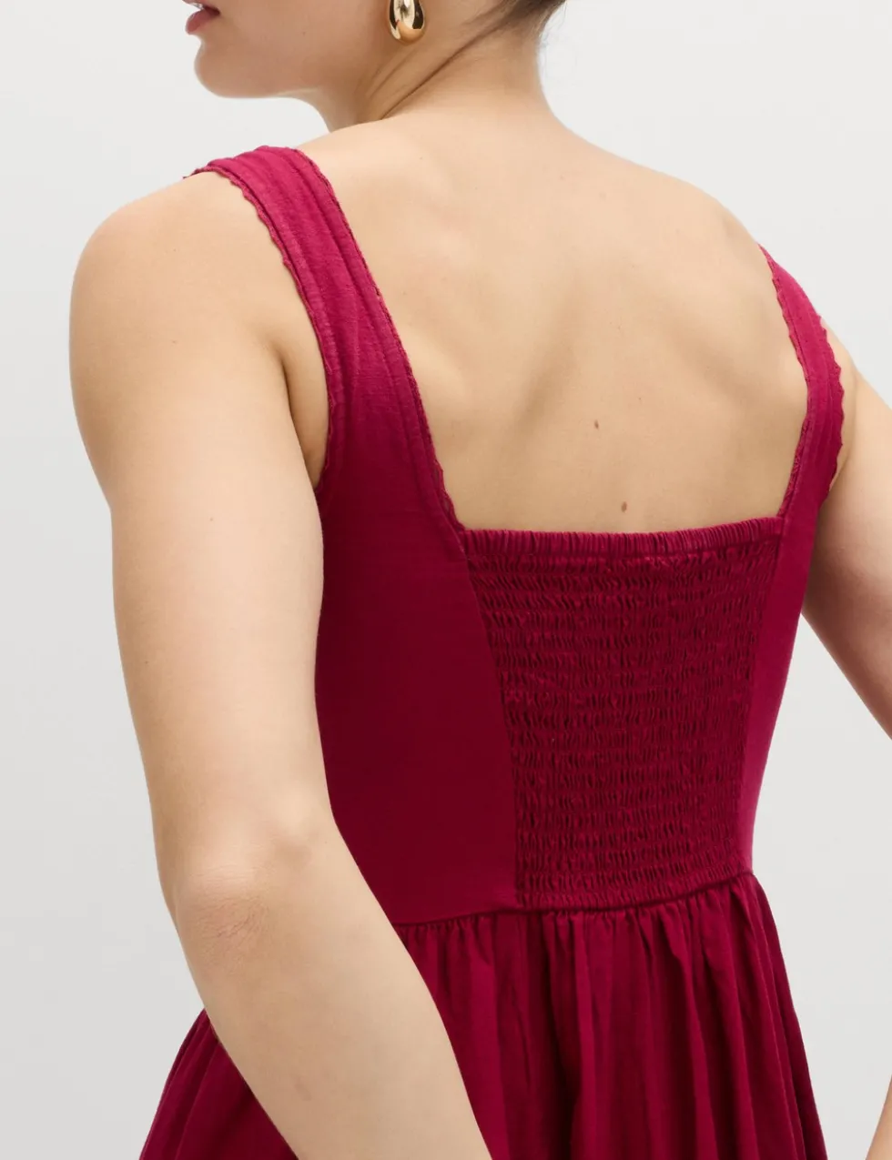 Linen Rich Scoop Neck Lace Insert Midi Waisted Dress