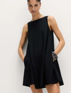 Linen Rich Scoop Neck Mini Swing Dress