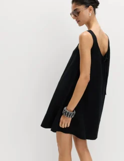 Linen Rich Scoop Neck Mini Swing Dress